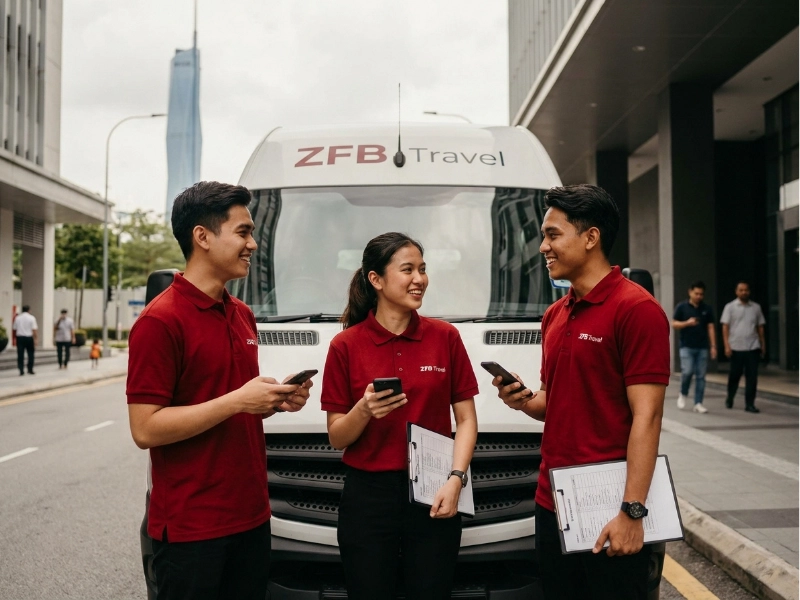 Malaysia ground handling team with branded travel van in Kuala Lumpur