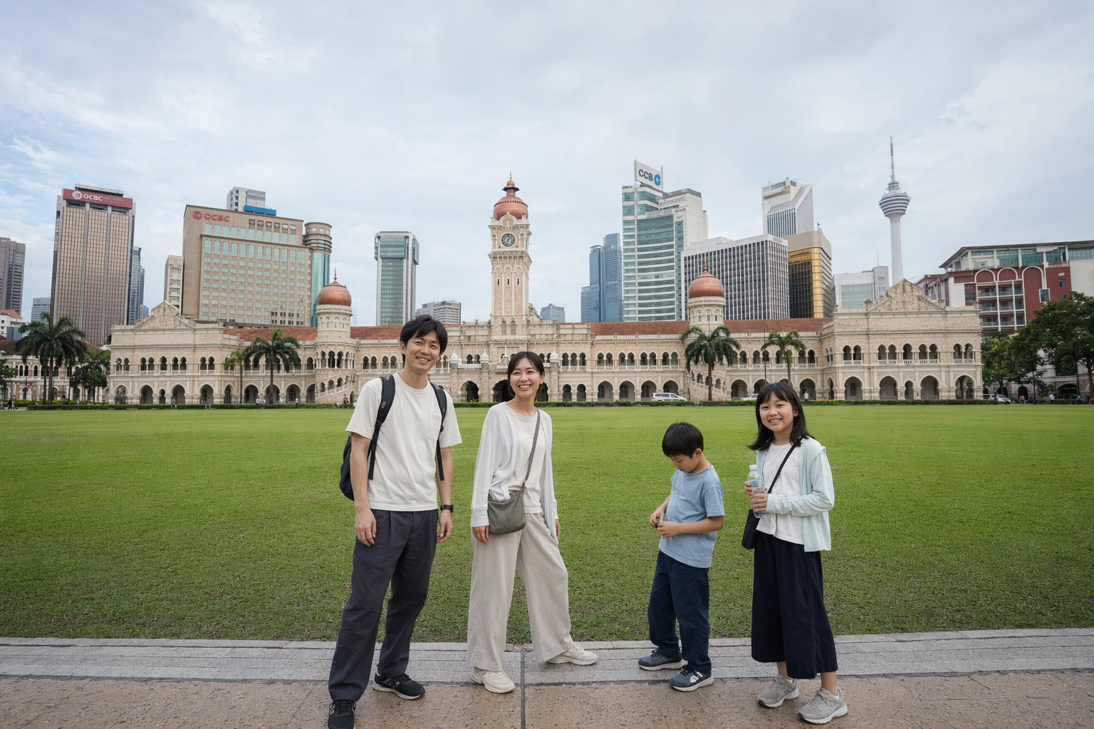 日本人家族のマレーシア旅行の記念写真