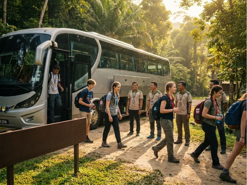 International students arriving at a Malaysia rainforest summer camp