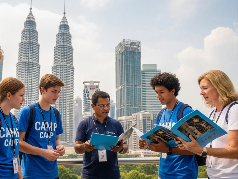 US and European students exploring Kuala Lumpur with a Malaysian guide